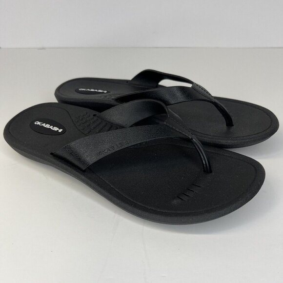 New Okabashi Maui Black Classic Contour Sole FlipFlop Beach Sandals Size Medium - Picture 2 of 9